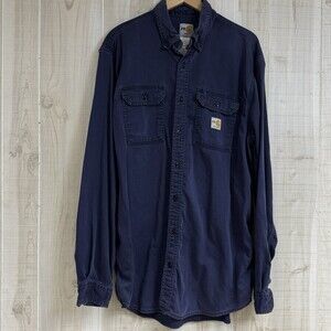 Vtg Carhartt Shirt Mens XLT Navy Blue FR Flame Resistant Button Workwear Grunge